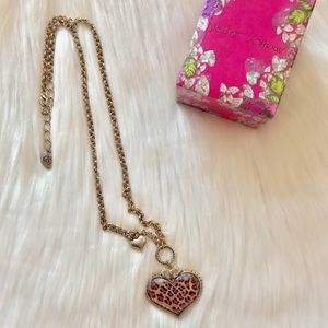 Betsey Johnson pink heart leopard print necklace